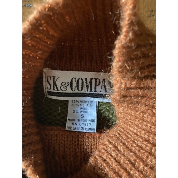 SK & Company Ladies Mohair Fall Sweater Green & Orange Size Small Oversized - Picture 4 of 6